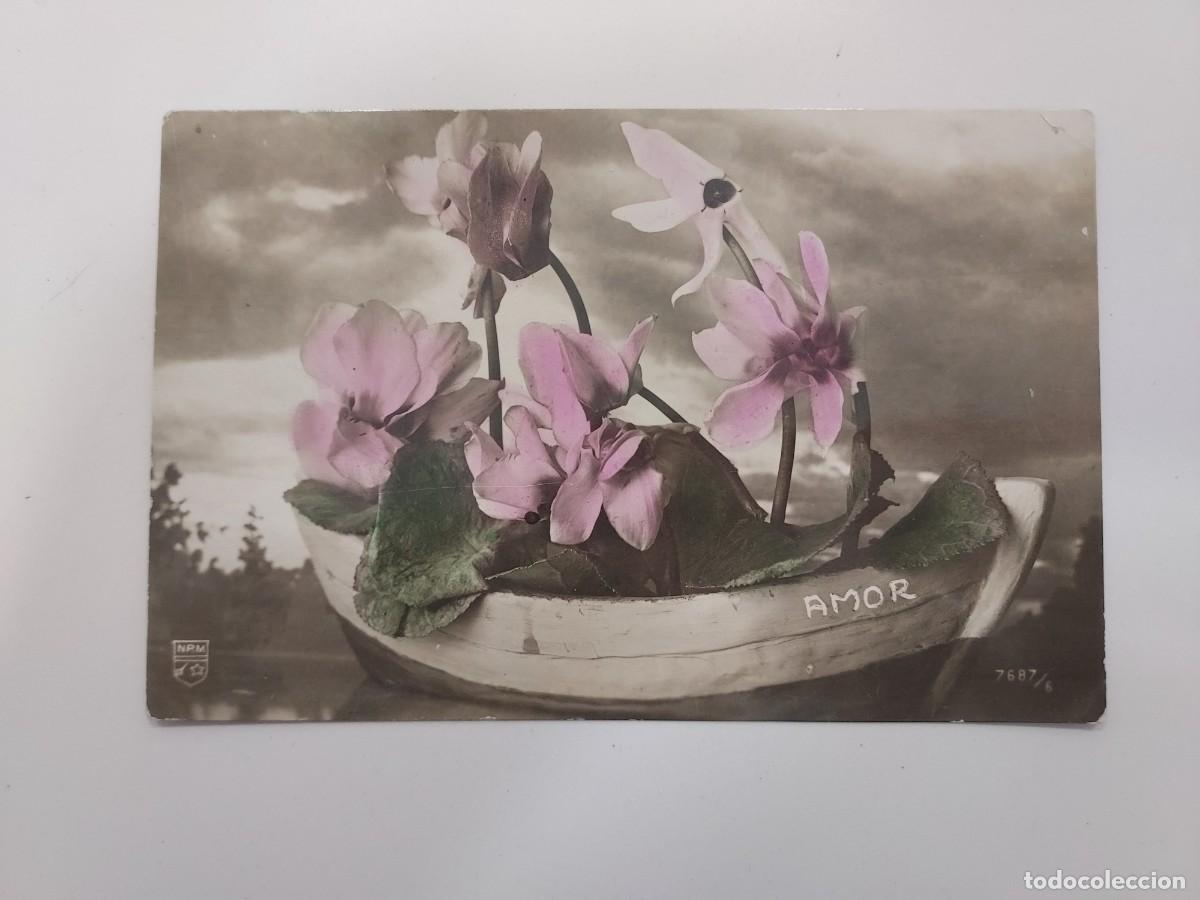 Postales: POSTAL ILUSTRADA ROMANTICA. BARCO CON FLORES, AMOR. COLOREADA. NRM 7687. S/C. A&Ntilde;OS 1930 1940