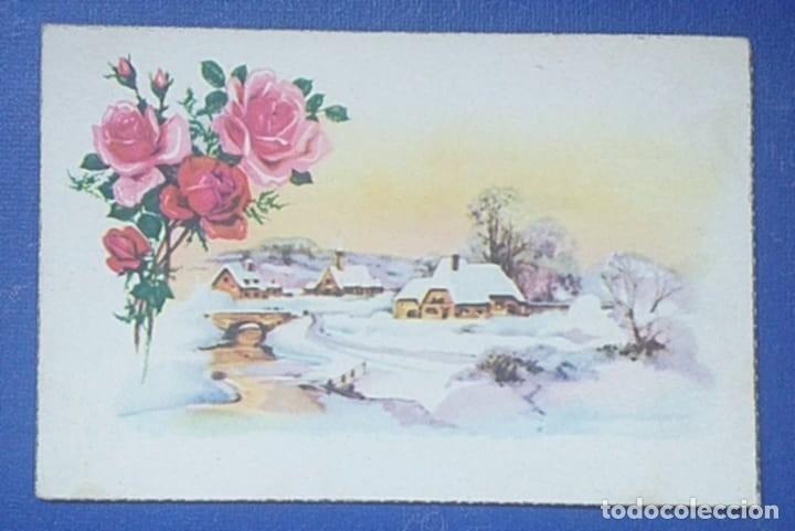 Cartes Postales: Tarjeta Postal Antigua Dibujo Paisaje Invernal con Rosas