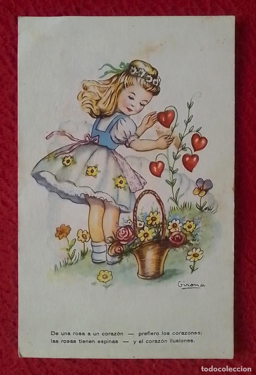 Postcards: POSTAL FENIX NI&Ntilde;A FLORES..DE UNA ROSA A UN CORAZ&Oacute;N PREFIERO LOS CORAZONES LAS ROSAS TIENEN ESPINAS..