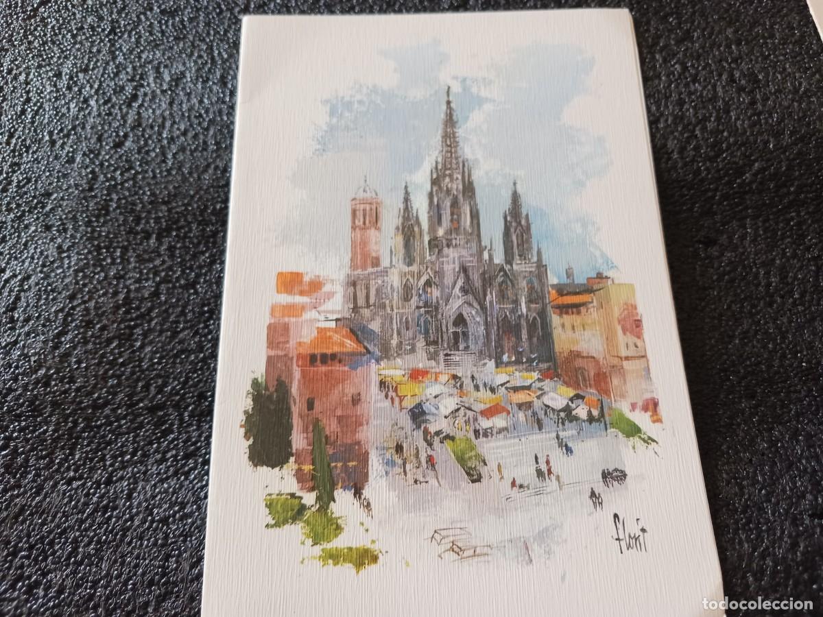 Postais: diptico, la catedral de barcelona, acuarela de florit, ed. kin ke 5192