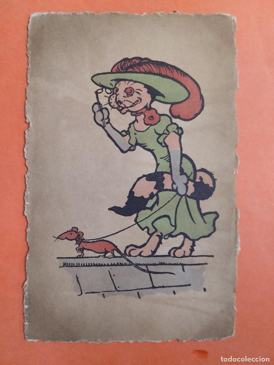 Postcards: POSTAL CARICATURA GATA CON RATON