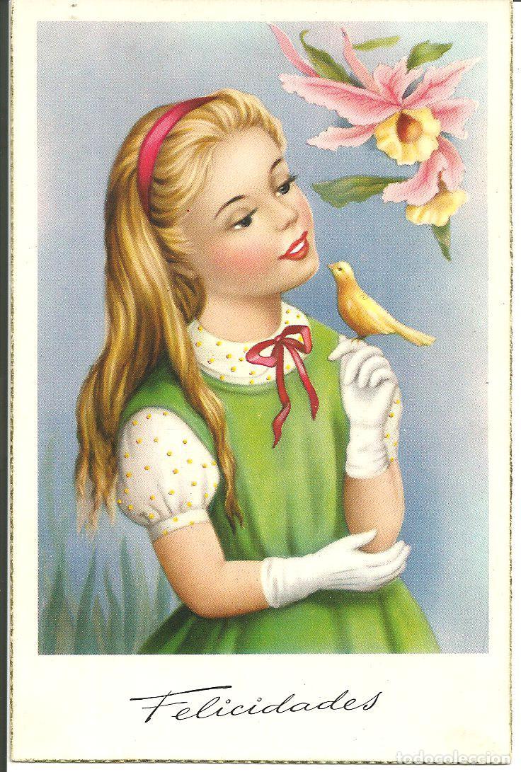 Cartes Postales: POSTAL NI&Ntilde;A CON PAJARITO Y FLORES - EDICIONES PAJARITA 2335/E - ESCRITA 1963