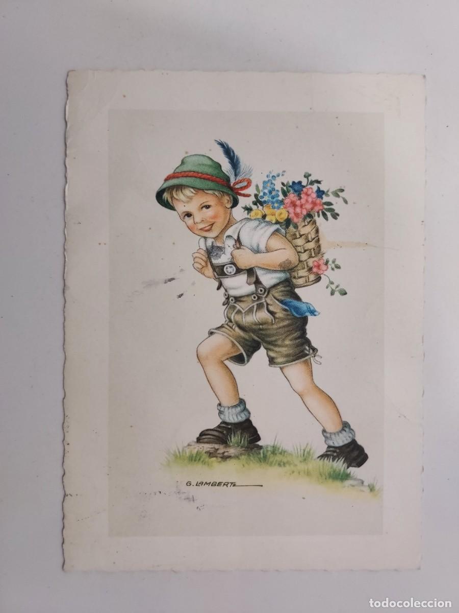 Postales: POSTAL ILUSTRADOR LAMBERT. NI&Ntilde;O CON ATUENDO ALPINO, EXCURSIONISTA. CIRCULADA ALEMANIA