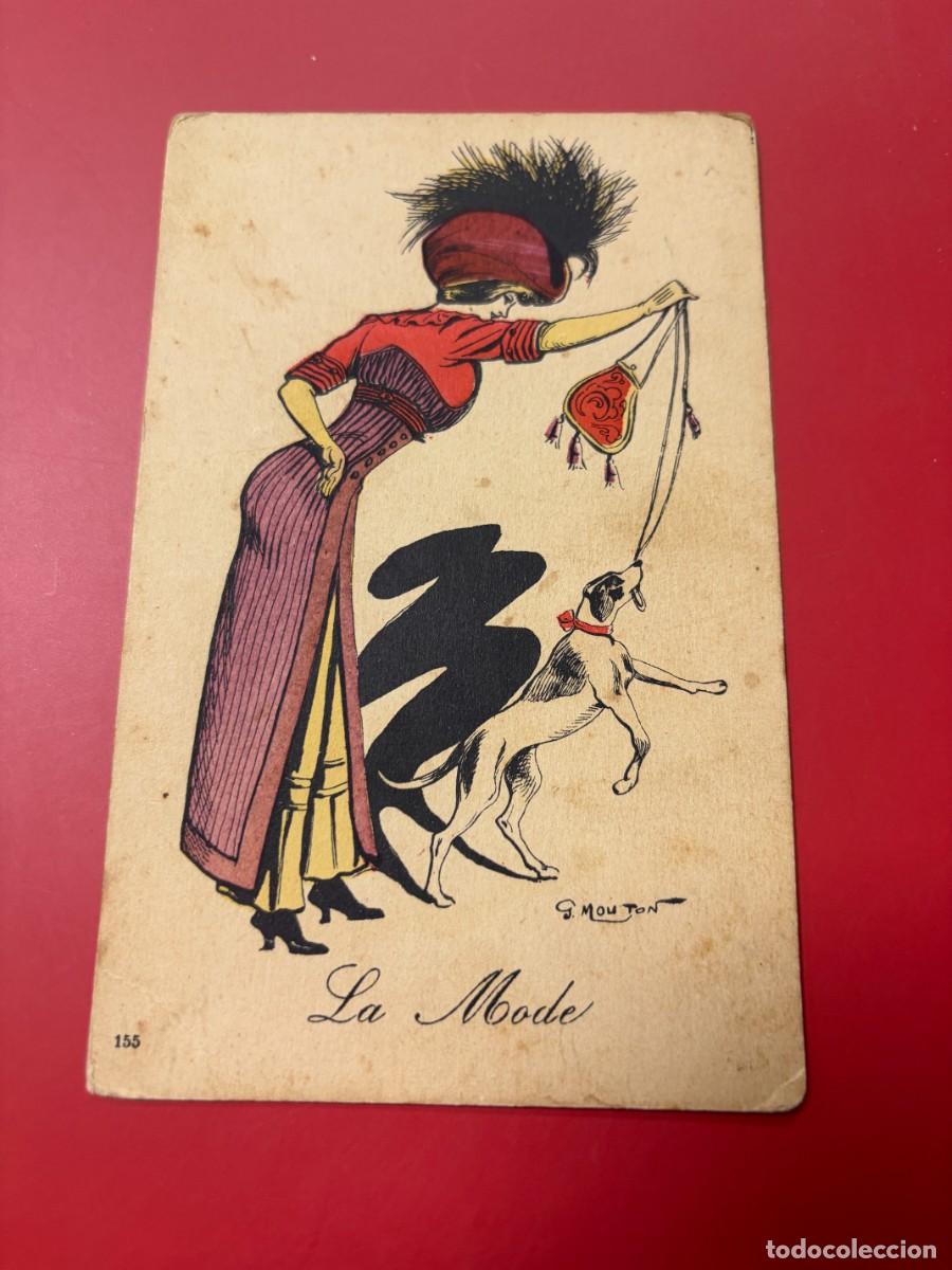 Postales: POSTAL ILUSTRADA HUMOR&Iacute;STICA - LA MODE - G. MOUTON - DAMA CON PERRO - N&ordm; 155 - CUBA