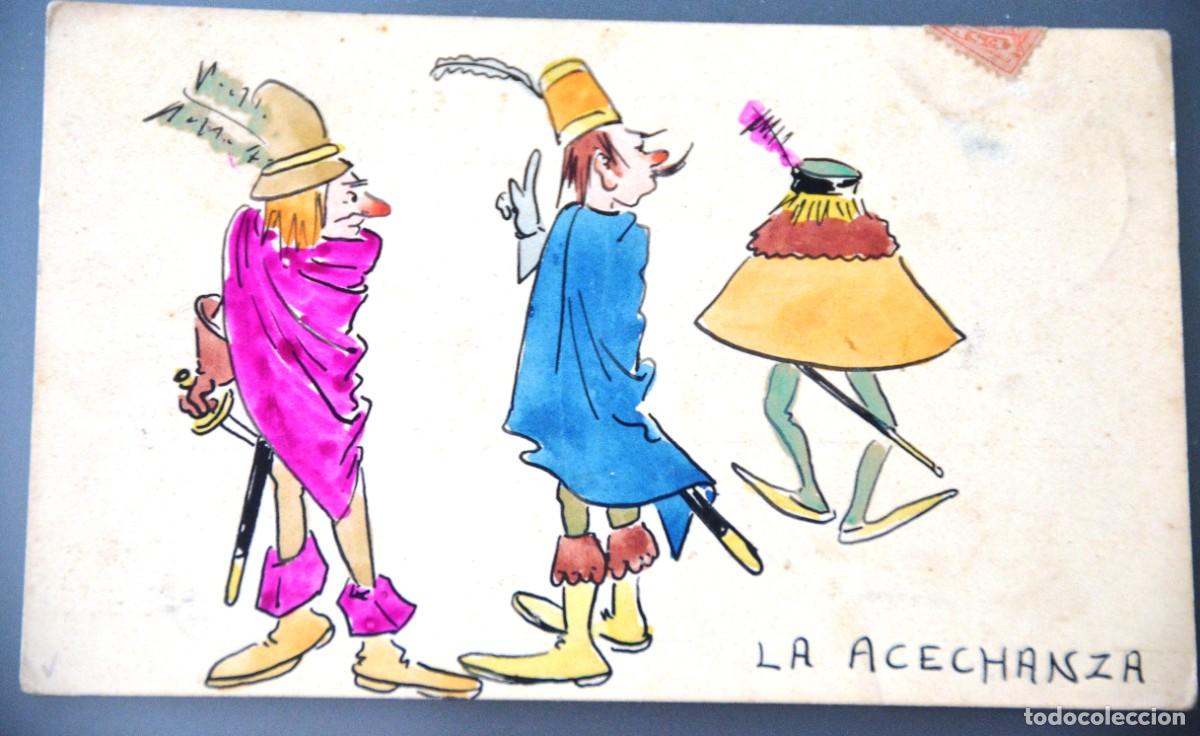 Postales: POSTAL ANTIGUA HUMOR&Iacute;STICA ILUSTRADA POR ORTIZ: LA ACECHANZA