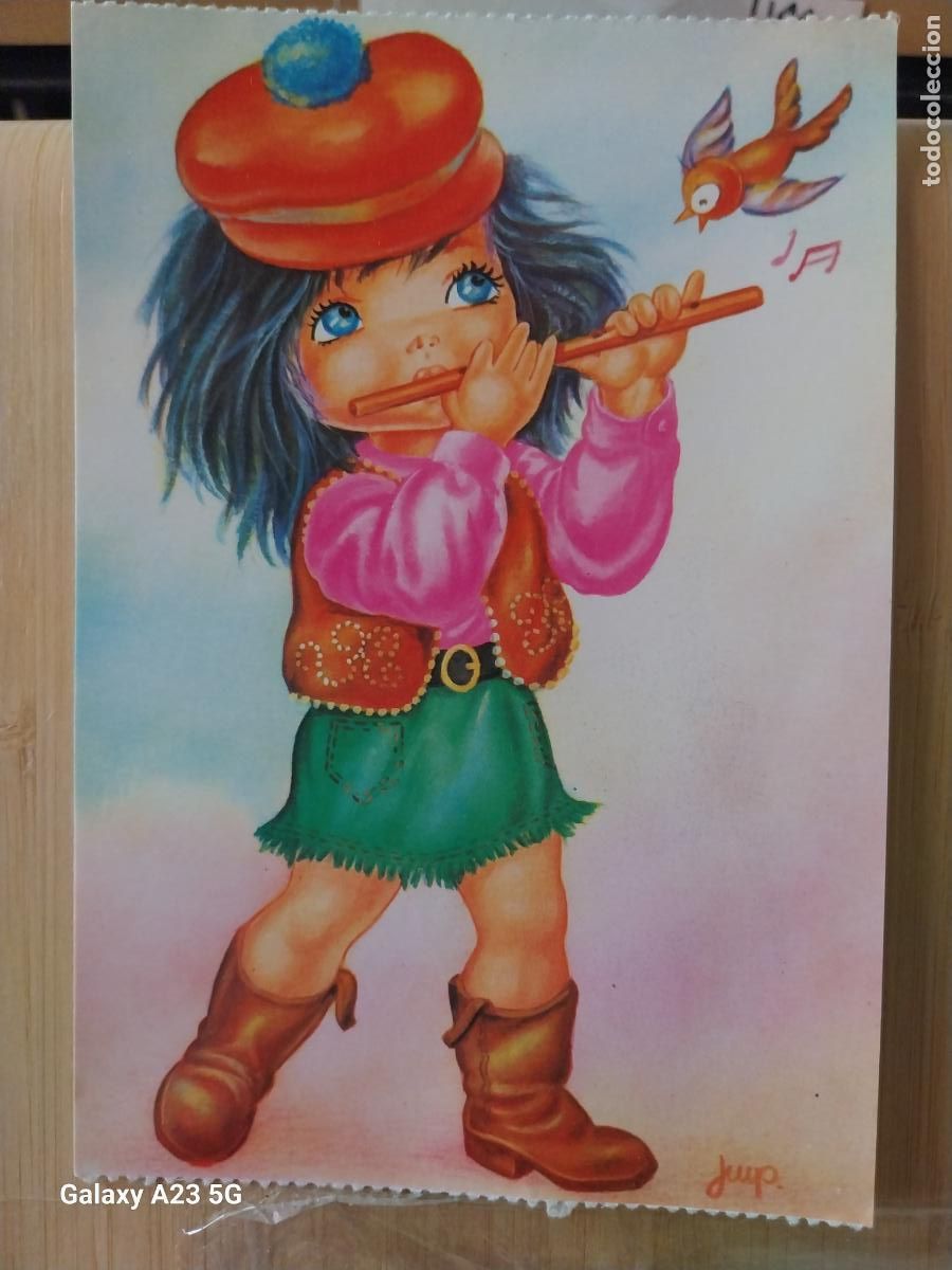 Postales: CHICA FLAUTA PAJARO ILUSTRACION JUP ED BERGAS 3 FILLETTE A&Ntilde;O 1976 DORSO ESCRITOS