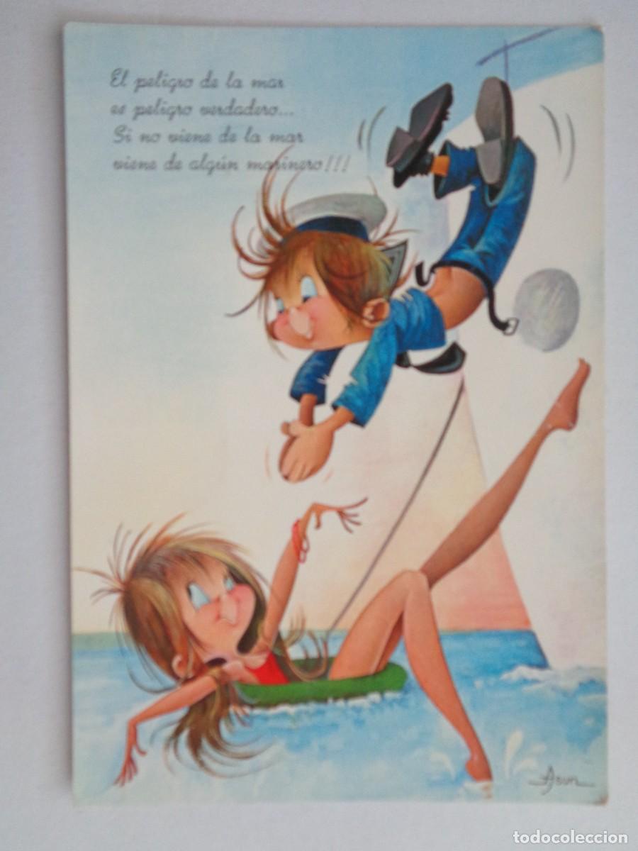 Postkarten: POSTAL CON DIBUJO DE CHICA Y MARINERO