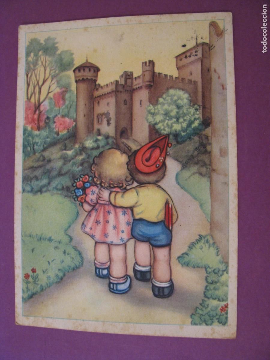 Postales: POSTAL DIBUJO. NI&Ntilde;OS, CASTILLO. IMPRESO EN ITALIA. CIRCULADA 1954