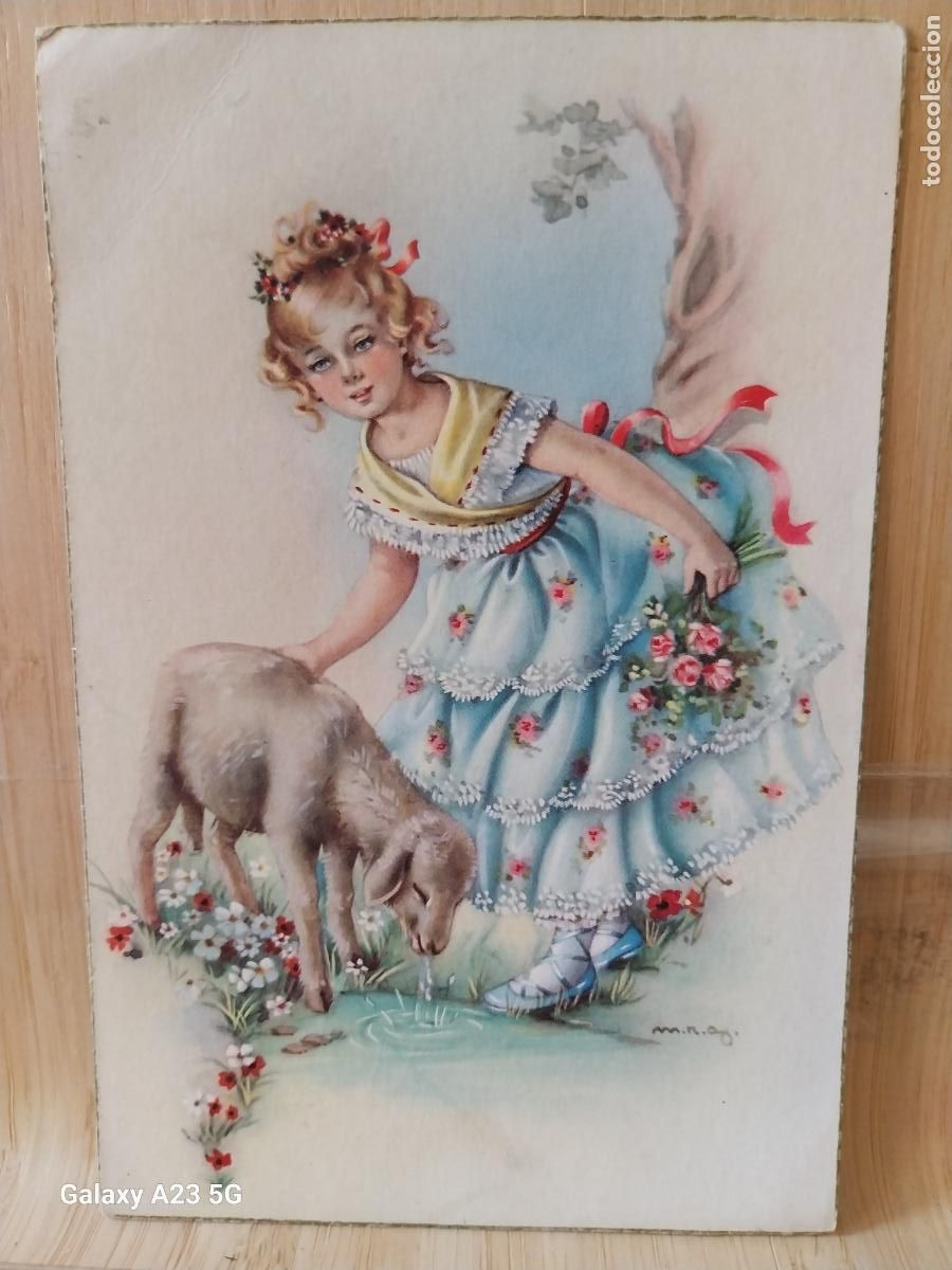 Postales: MUCHACHA CON CORDERO ILUSTRACION M.R.G. ED CYZ 587 A N&ordm;1 ESCRITA ORIGINAL