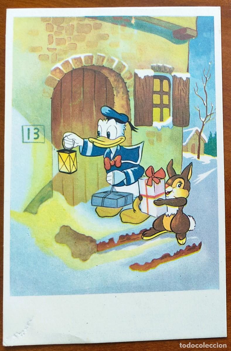 Postales: POSTAL NAVIDE&Ntilde;A ANTIGUA PATO DONALD CON CONEJO - DISNEY A&Ntilde;O 1956