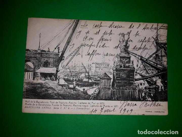 POSTAL DIBUJO GRABADO MOLL DE LA BARCELONETA THOMAS 1919 (Postales - Postales Temáticas - Dibujos originales y Grabados)