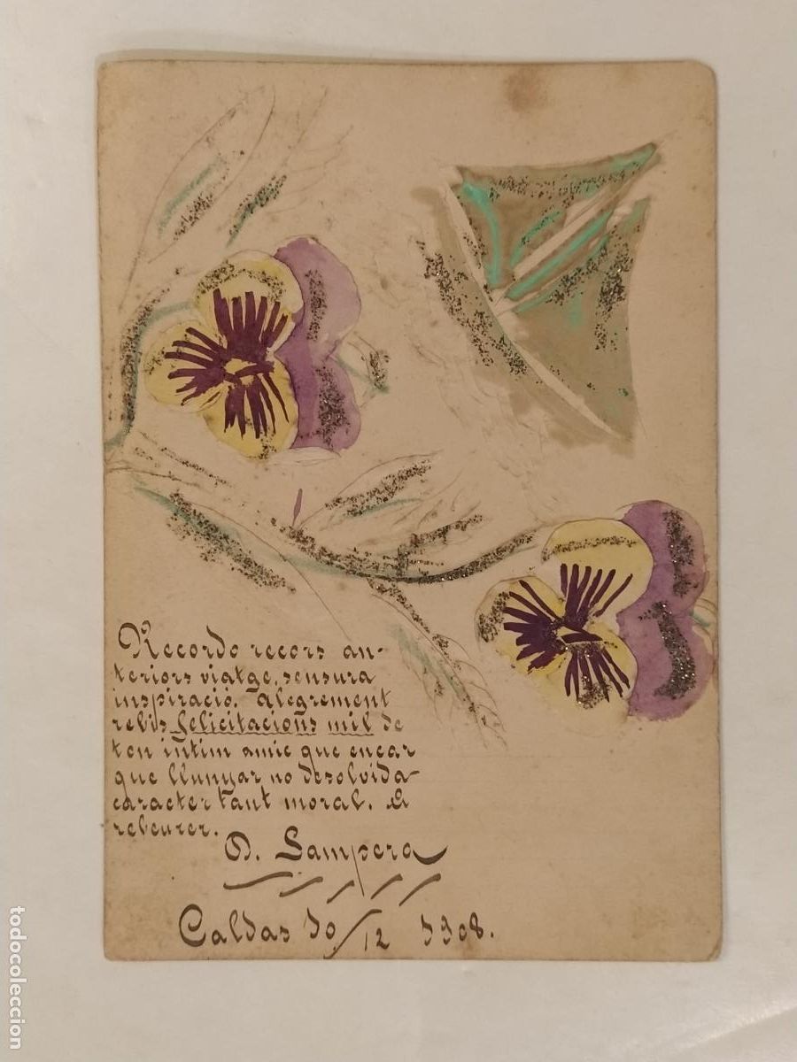 Postales: DIBUJO ORIGINAL Y COLLAGE SOBRE POSTAL ANTIGUA - SAMPERA - CALDAS A&Ntilde;O 1908 -(115.074)
