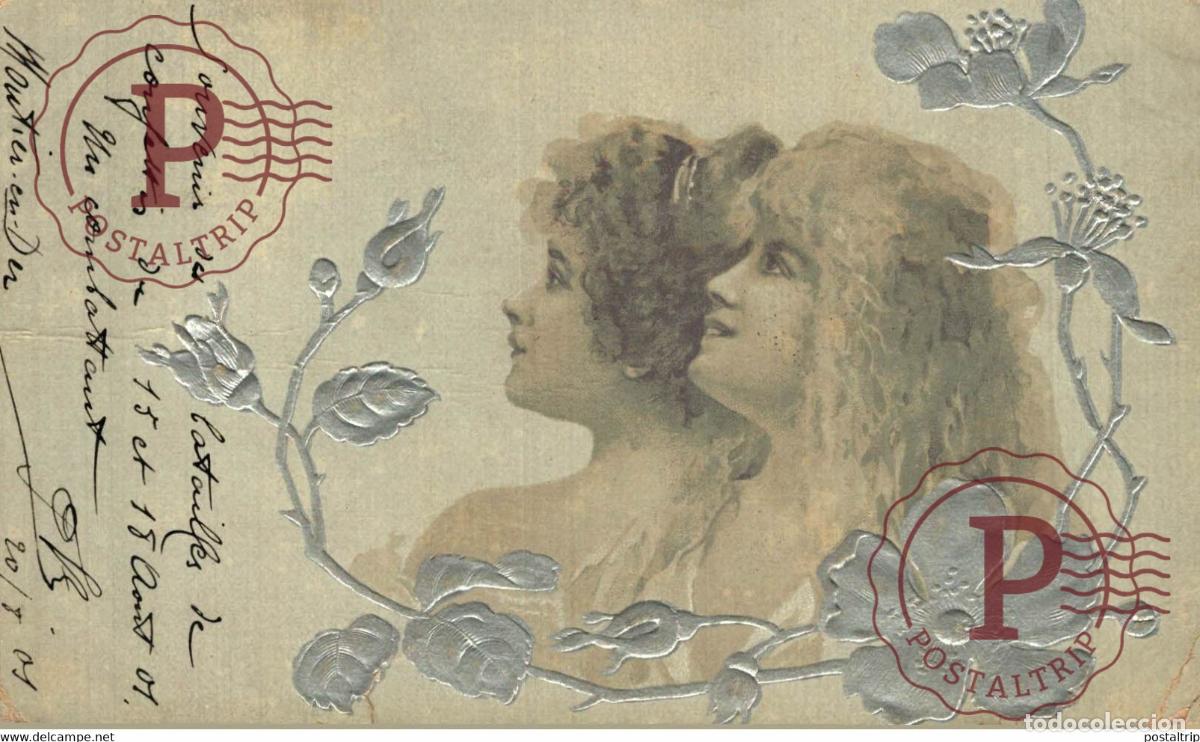 Postcards: 1901 GAUFFREE Stampa in rilievo EN RELIEF CRACK LEFT SIDE SEE SCAN ART NOUVEAU