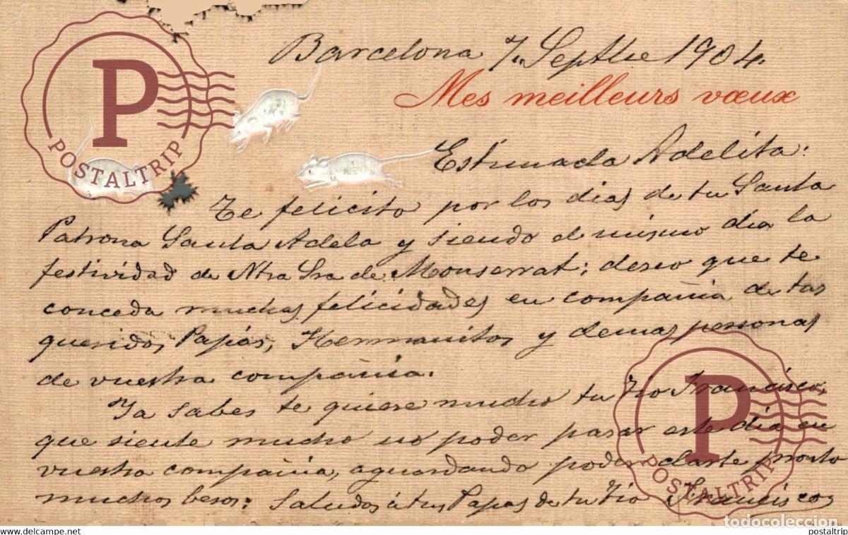 Postcards: MOUSE EATING THE CARD BARCELONA 1904 ESPA&Ntilde;A