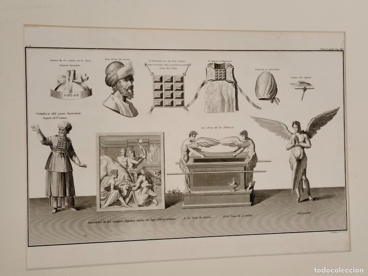 Postales: Grabado al acero del siglo XIX con motivos religiosos del Templo de Salom&oacute;n y paganos.