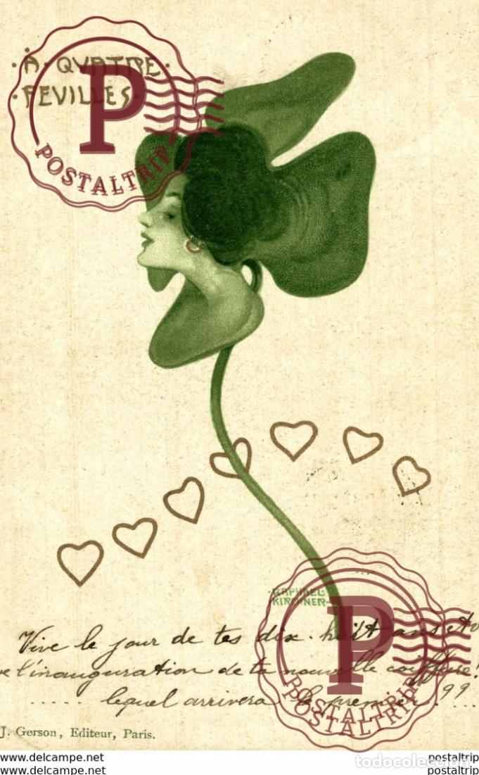 Postcards: Kirchner, Raphael A Quatre Fevilles Jugendstil K&uuml;nstler art nouveau Illustrateur R. KIRCHNER,