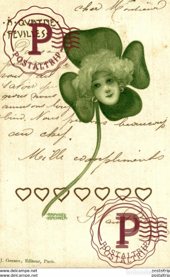 Postcards: Kirchner, Raphael A Quatre Fevilles Jugendstil K&uuml;nstler art nouveau Illustrateur R. KIRCHNER,