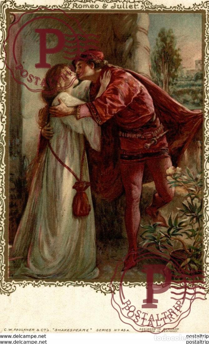 Postais: Qeuvres illustr&eacute;es de William Shakespeare: Romeo & Juliet - Carte Litho Faulkner & Co