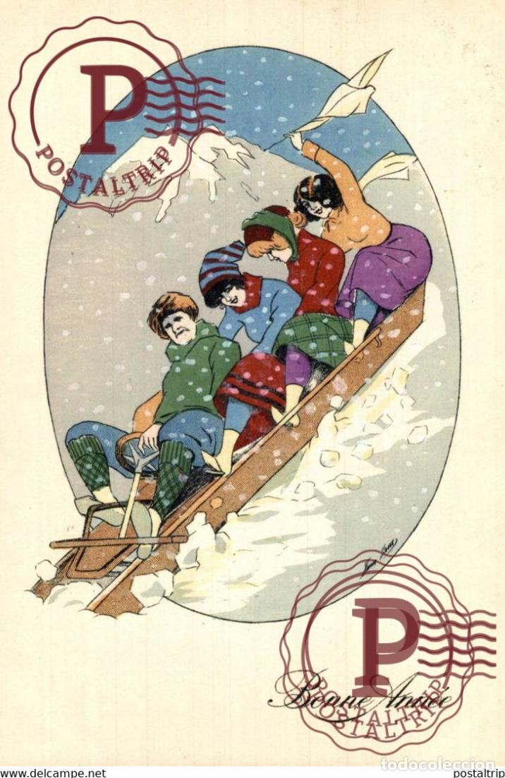 Postais: XAVIER SAGER art nouveau femme girl women mode chapeau &eacute;rotisme KF 4510 luge sport dhiver ILLUSTRAT