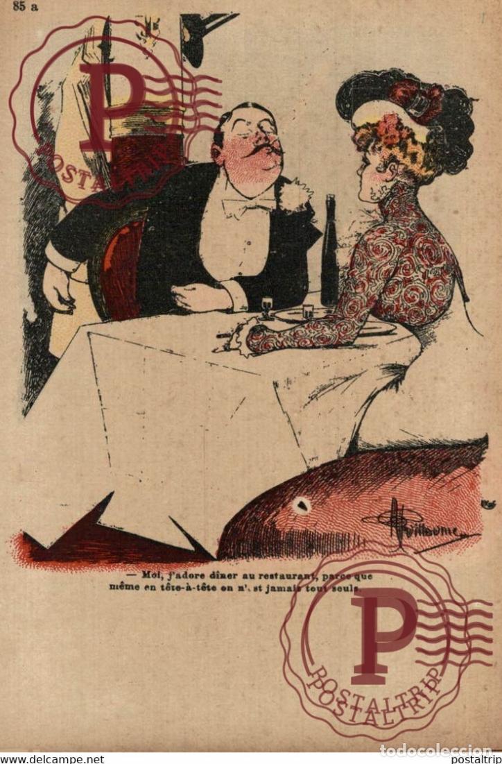 Cartes Postales: Illustrateur Albert Guillaume: Moi jadore diner au restaurant... ILLUSTRATOR ILLUSTRATEUR