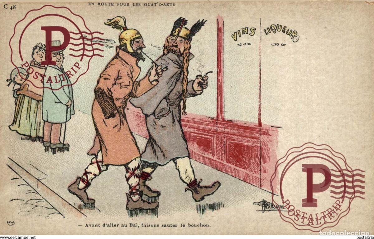 Postales: Illustrateur Albert Guillaume: EN ROUTE POUR LES QUATZ-ARTS