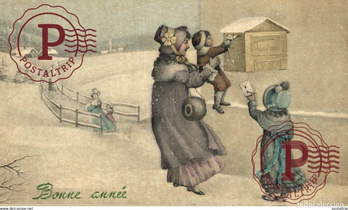 Postcards: V.K VIENNE N&deg;5138 - Bonne Ann&eacute;e, enfants et courrier,paysage de neige POSTE Illustrateur ILLUSTRATI