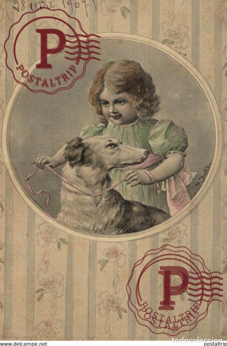 Postales: TSN 608 ed. T.S.N. serie 608 R. KRATTI KRATKI Fillette et son chien Illustrateur ILLUSTRATION