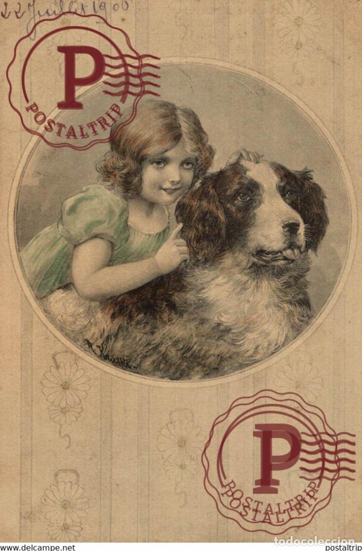 Postales: TSN 608 ed. T.S.N. serie 608 R. KRATTI KRATKI Fillette et son chien Illustrateur ILLUSTRATION