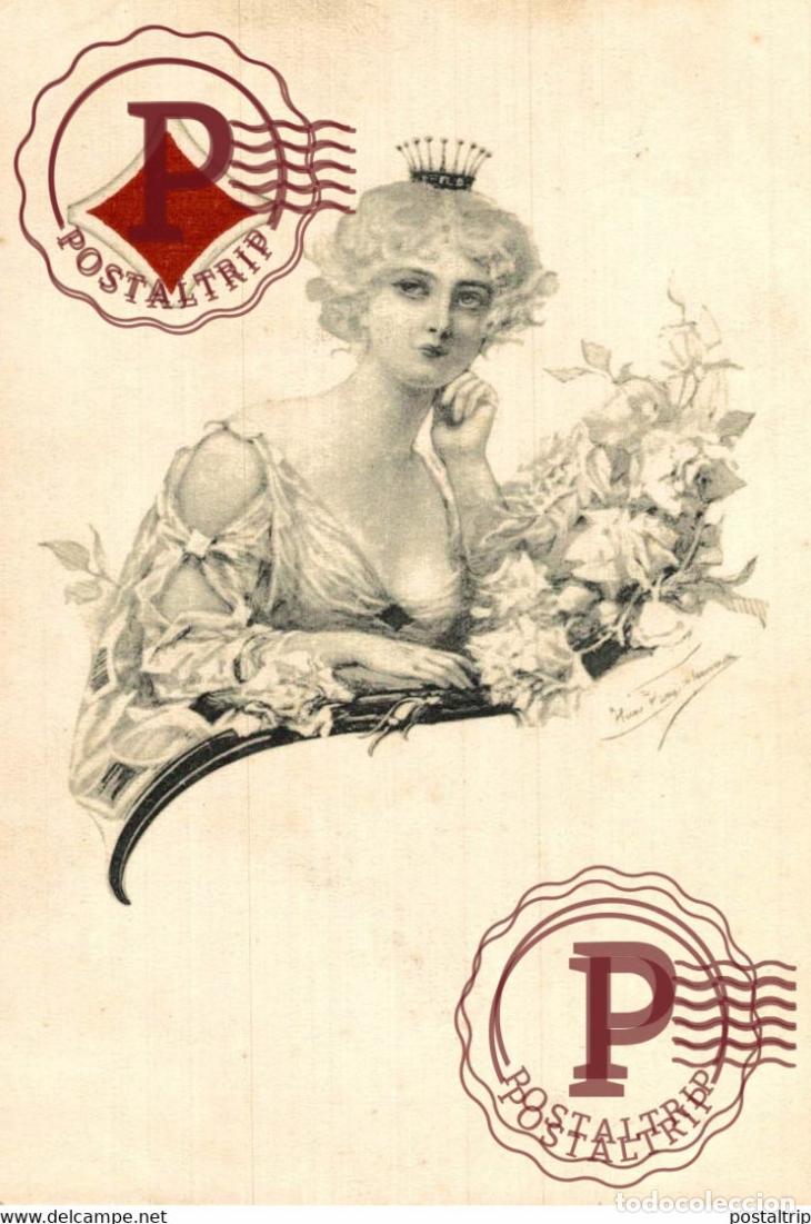 Postales: RARE LES 4 CARTES illustrateur sign&eacute; ........ n&deg; 870 femme art nouveau JEU de CARTES Illustrat