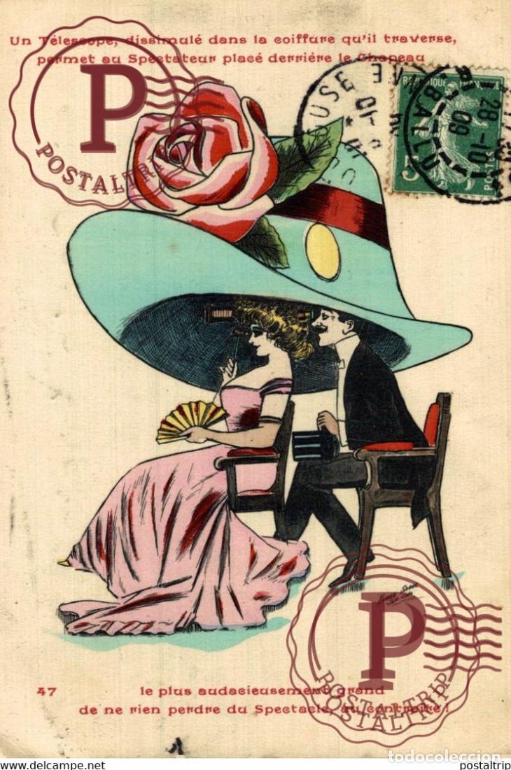 Cartoline: ILLUSTRATEUR XAVIER SAGER UN TELESCOPE DISSIMULE DANS LA COIFFURE QUIL TRAVERSE PERMET AU SPECTATE