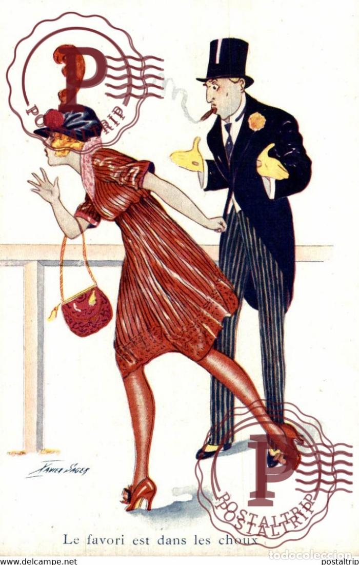 Cartoline: rare lot de 6 cartes ILLUSTRATEUR XAVIER SAGER SERIE 6 CPA NEUVES - AUX COURSES SERIE 162 LE FAVORI