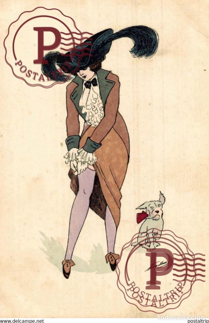 Cartoline: ILLUSTRATEUR XAVIER SAGER Erotisme glamour femme girl women chapeau mode BG 558 CHIEN HUND DOG