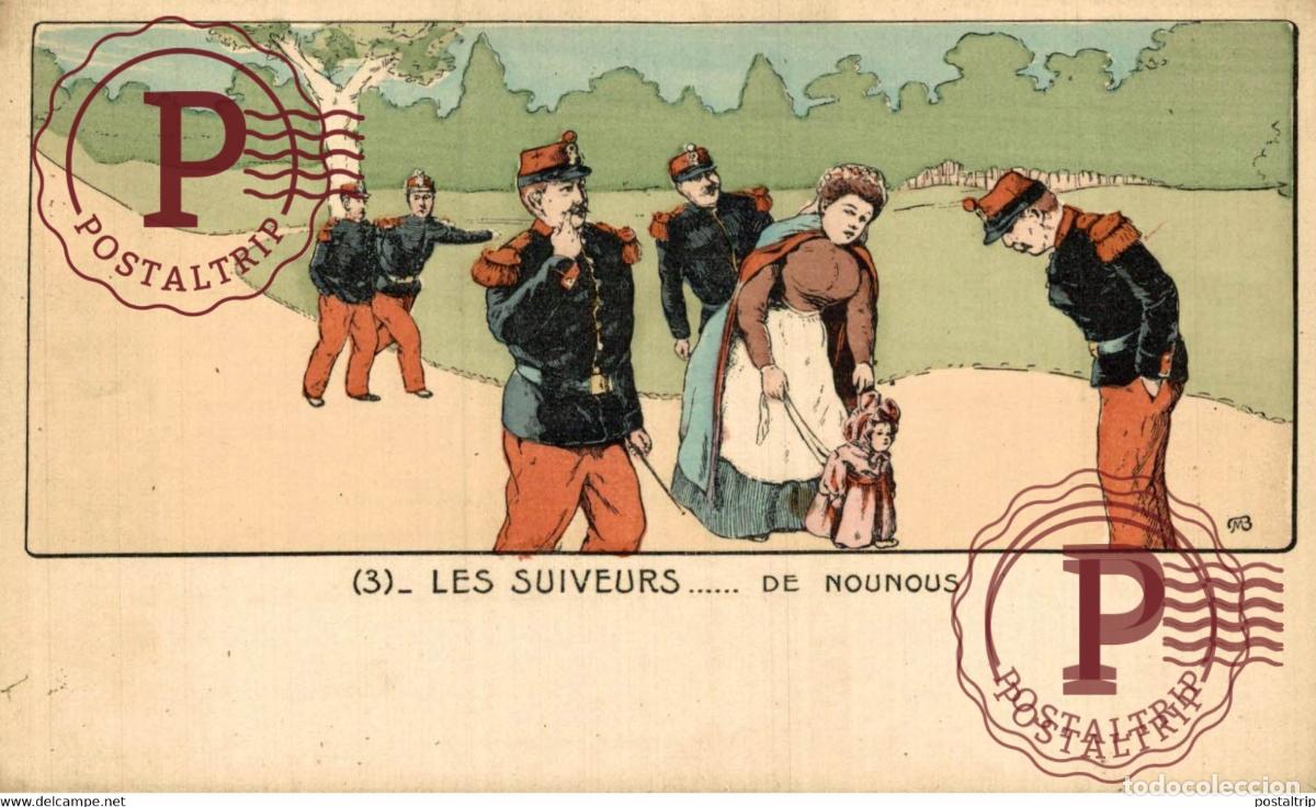 Postales: sign&eacute; MB - LES SUIVEURS DE NOUNOUS Illustrator ILLUSTRATEUR