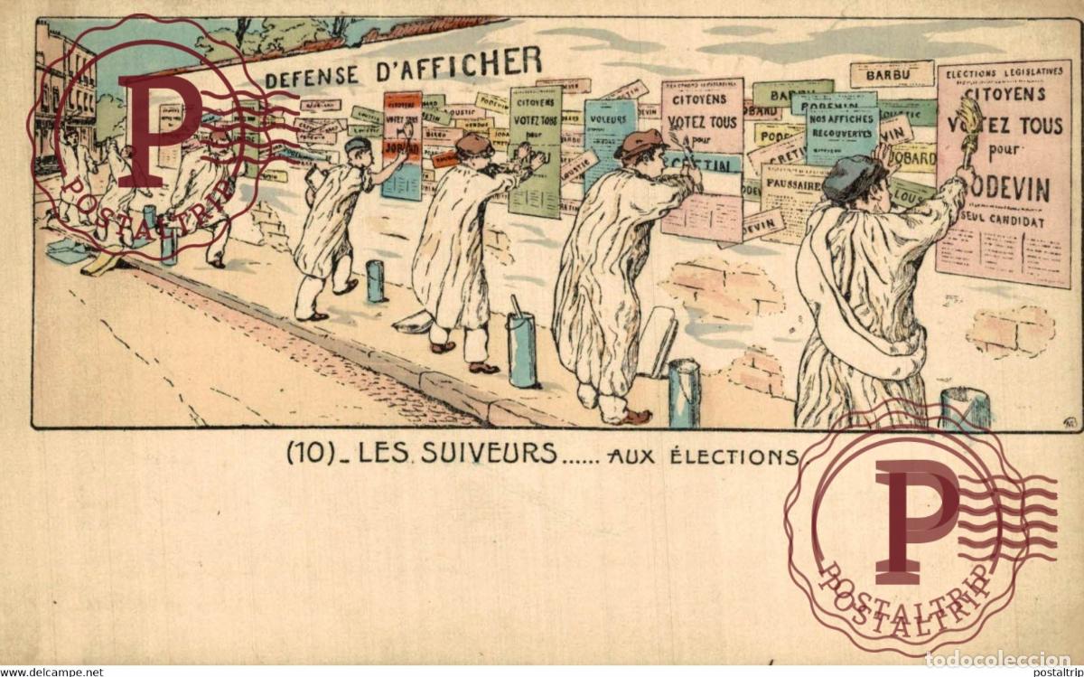 Postales: sign&eacute; MB - LES SUIVEURS AUX ELECTIONS Illustrator ILLUSTRATEUR