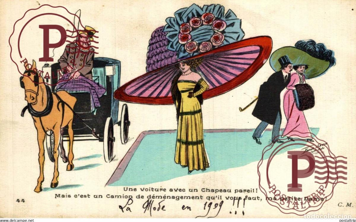 Postkarten: SAGER Xavier, illustrateur une voiture avec un chapeau pareil