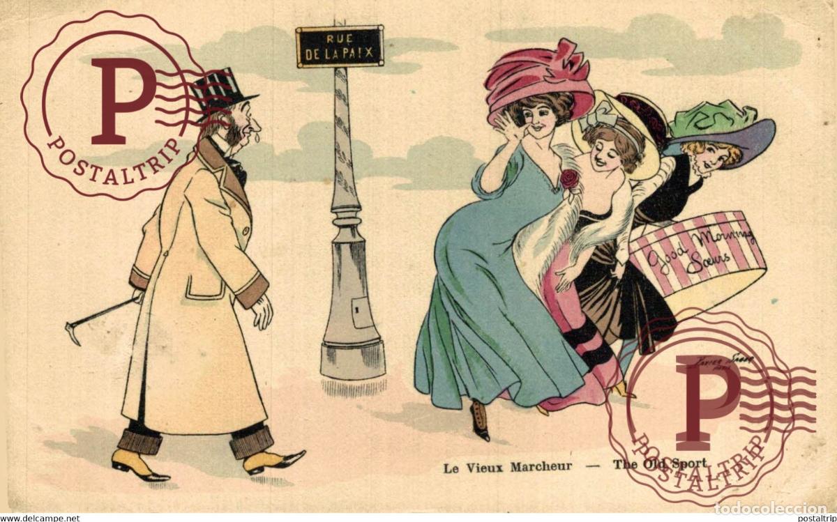 Postkarten: SAGER Xavier, illustrateur LE VIEUX MARCHEUR AN OLD SPORT