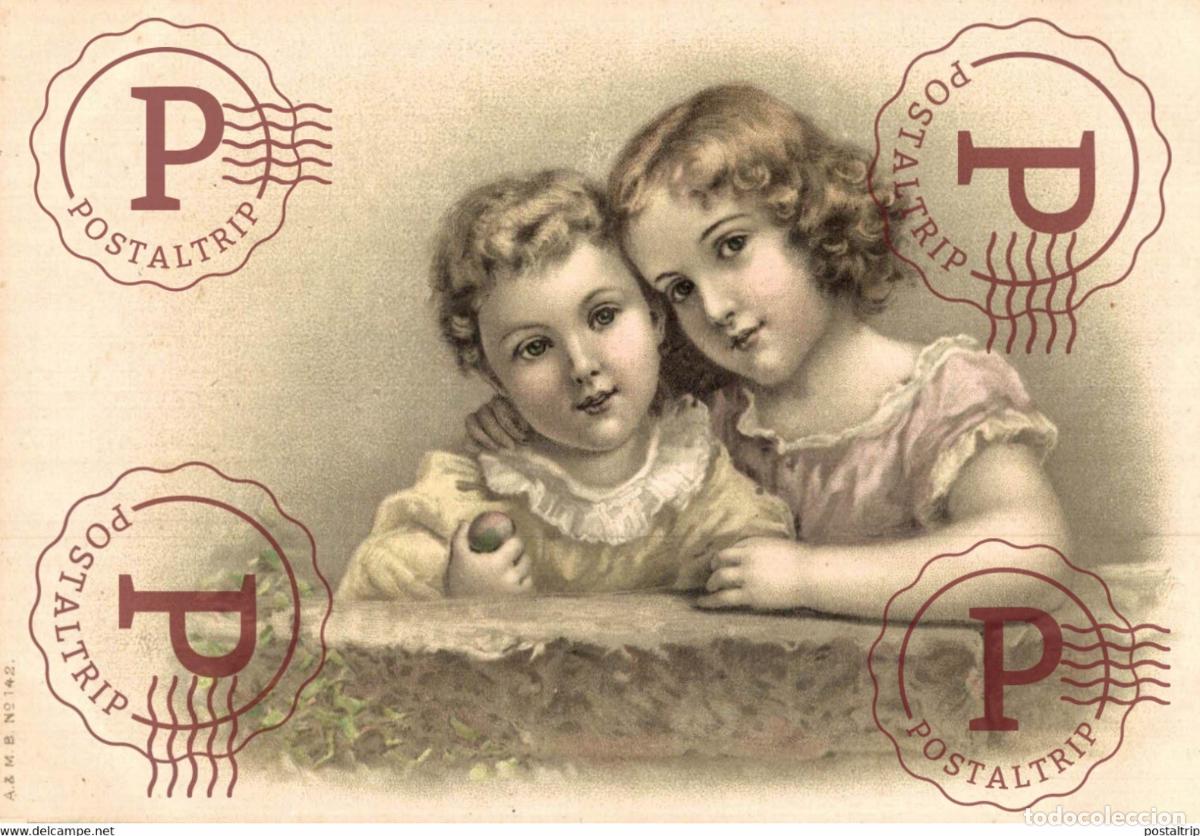 Postkarten: Illustrateur Bustes dun couple denfants au-dessus dun mur Edit. A. & M.B. N&deg;142 VIENNOISE