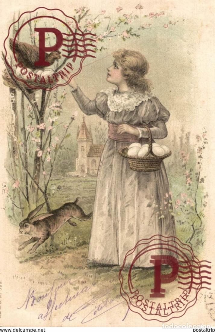 Postkarten: ILLUSTRATEUR A & M B 382 FEMME ART NOUVEAU PAQUES LAPIN EASTER LADY BUNNY VIENNOISE GEORGE GARNIER