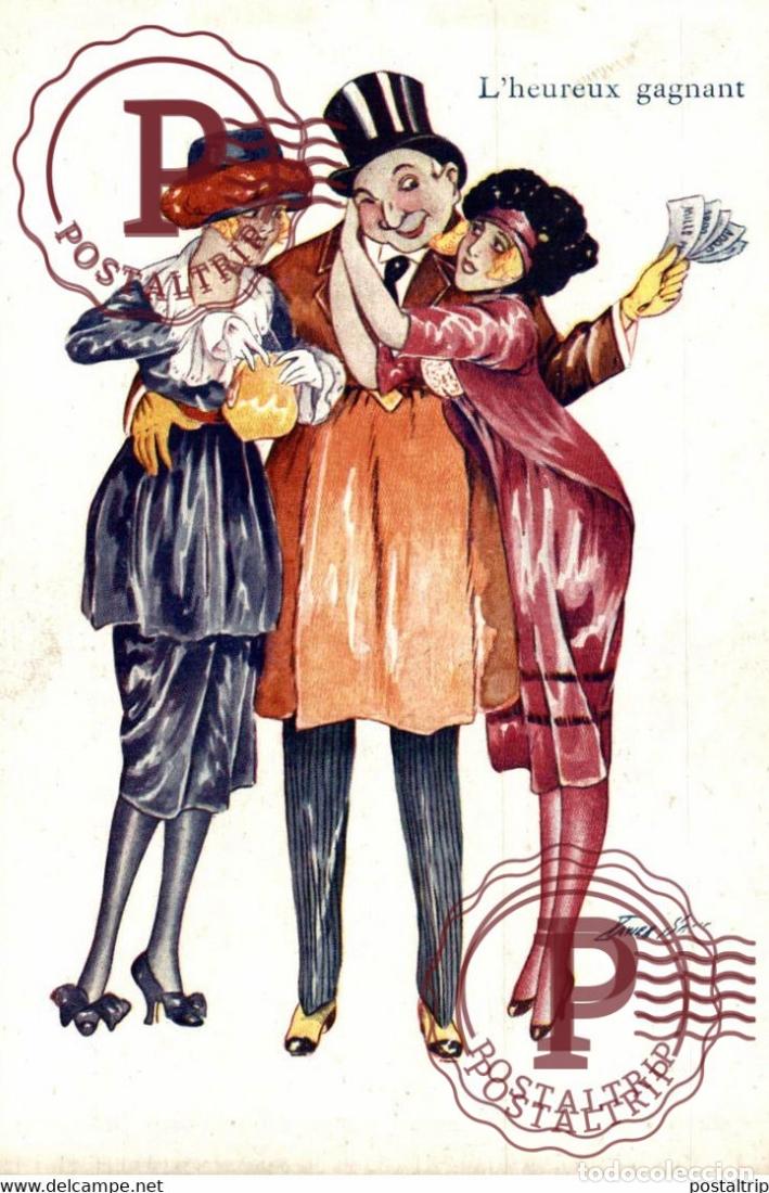 Postkarten: LOT 6 CARTES illustrateur SAGER XAVIER HEUREUX GAGNANT LE CHERI GRAND FAVORI LE BON TUYAU CHOUX