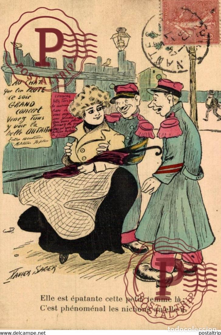Cartoline: illustrateur SAGER XAVIER elle est &eacute;patante cette petitfemme la ; cest ph&eacute;nom&eacute;nal les nichons qu