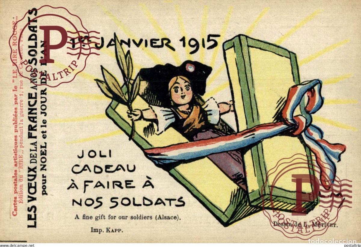Cartoline: Les Voeux de la France &agrave; nos Soldats pour No&euml;l et Jour de lAn Illustr&eacute;e par M&eacute;tivet