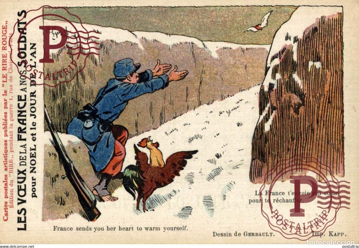 Cartoline: Les Voeux de la France &agrave; nos Soldats pour No&euml;l et Jour de lAn DESSIN GERBAULT