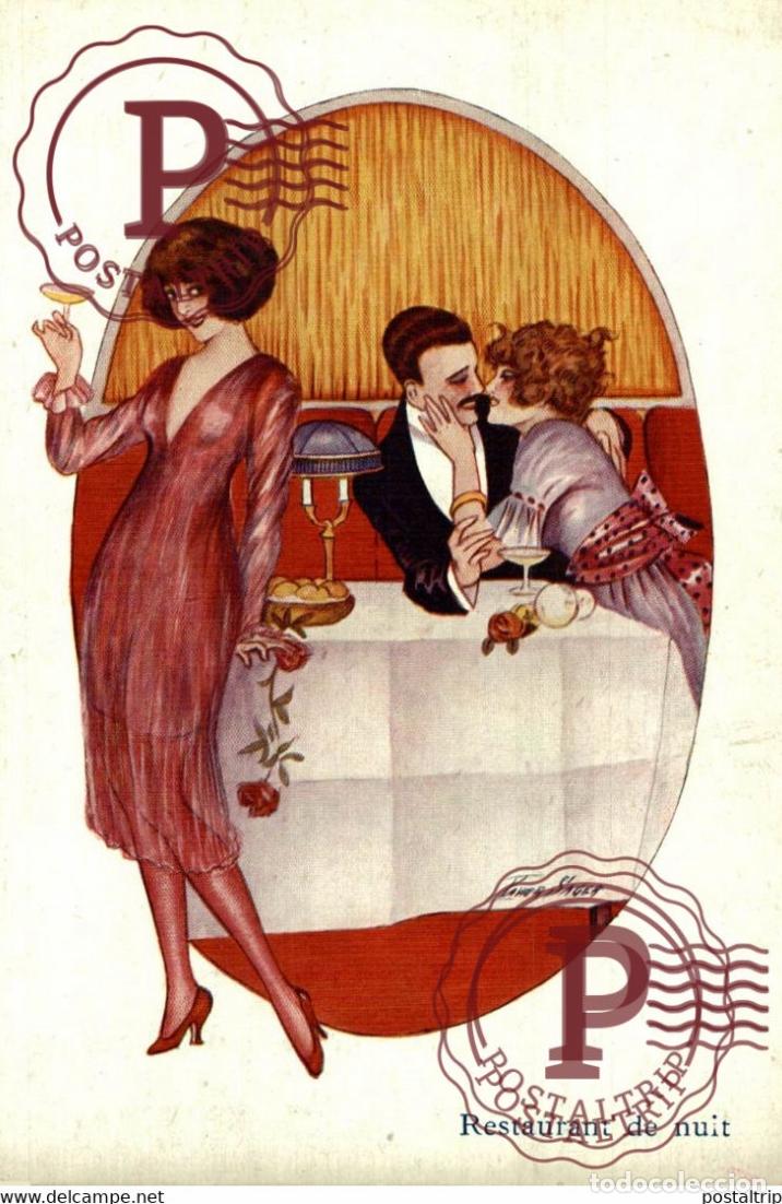 Cartoline: illustrateur SAGER XAVIER Paris la nuit. restaurant de nuit. champagne. h&ocirc;tesse de bar. &eacute;rotique. pr