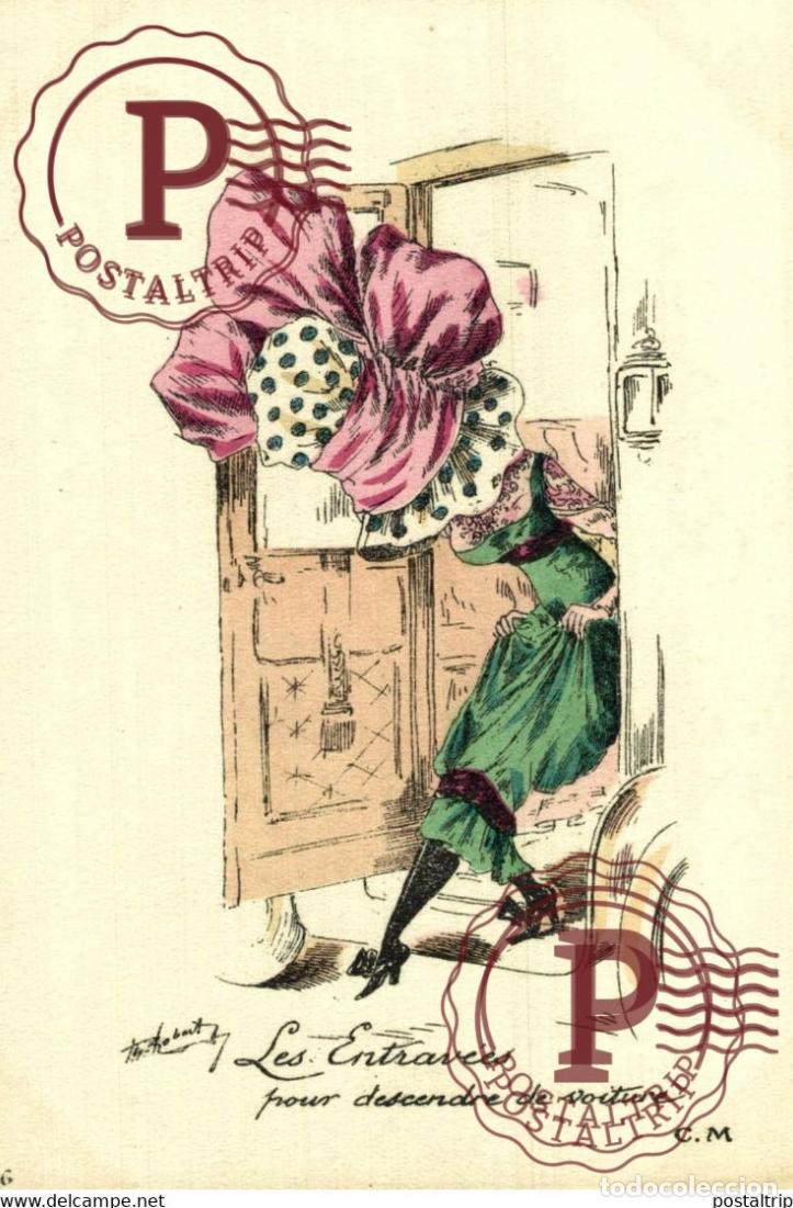 Postkarten: ILLUSTRATEUR ROBERTY LES ENTRAVEES Mode. Chapeau.Les entrav&eacute;es Descente de voiture Femme Chapeau