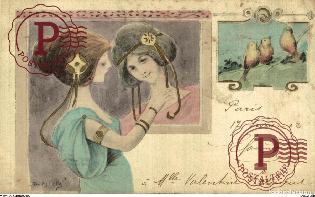 Postales: PATELLA - Femme Art Nouveau - style KIRCHNER illustration illustrateur