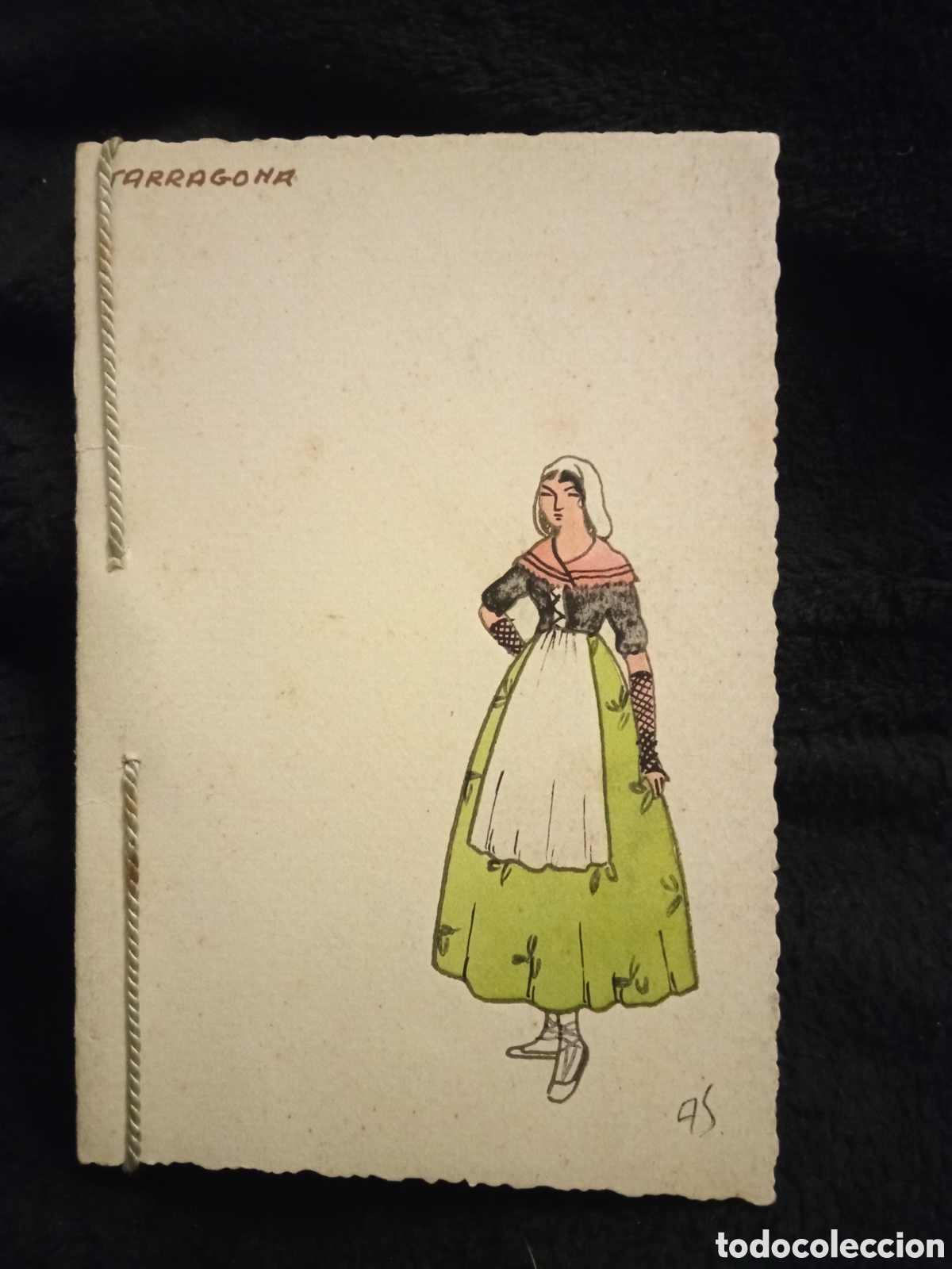 Postales: Antigua tarjeta para felicitaci&oacute;n, pintada a mano, Traje t&iacute;pico de Tarragona