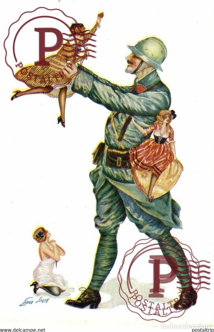 Cartoline: ILLUSTRATEUR XAVIER SAGER. Petites Femmes pour Poilus. Serie 43. vise paris 221