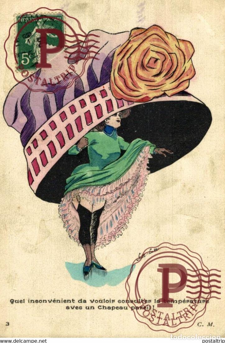 Postales: ILLUSTRATEUR XAVIER SAGER. QUE INCONVENIENT DA VOULOIR CONSULTER LA TEMPERATURE AVEC UN CHAPEAU PARE