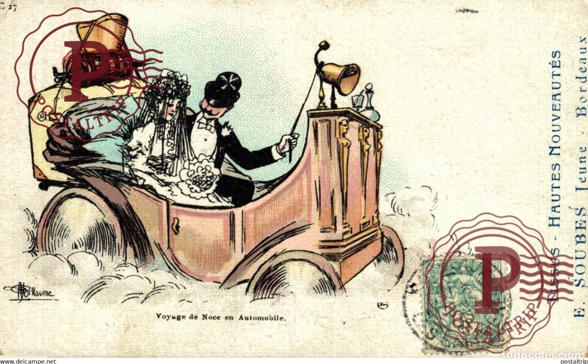 Postales: ILLUSTRATEUR GUILLAUME. VOYAGE DE NOCE EN AUTOMOBILE