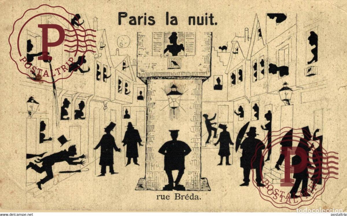 Postales: Paris la nuit - RUE BREDA.